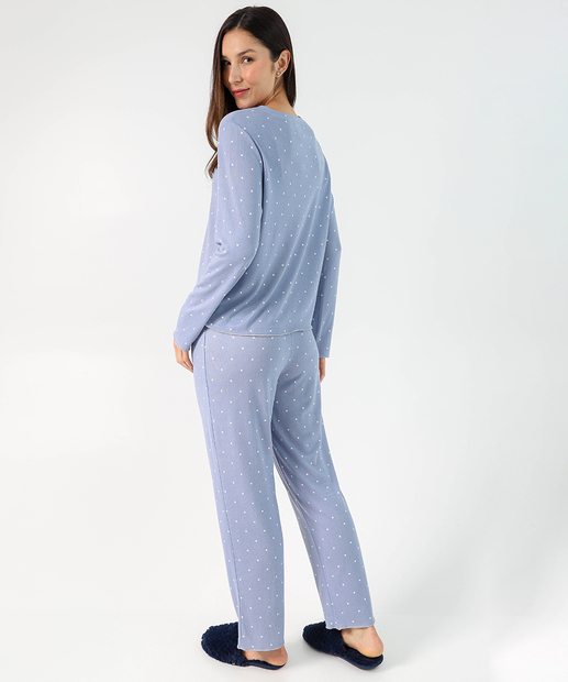 Pijama Feminino Tricô Poá Marisa Azul