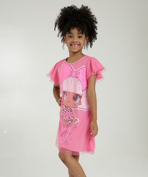 Vestido Infantil Fantasia Tule Brilho LoL Tam 4 a 10