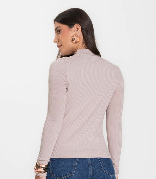 Blusa Manga Longa Feminina Canelada Select Bege