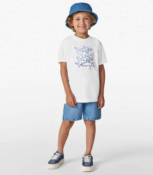 Camiseta Menino em Meia Malha Trick Nick Branco