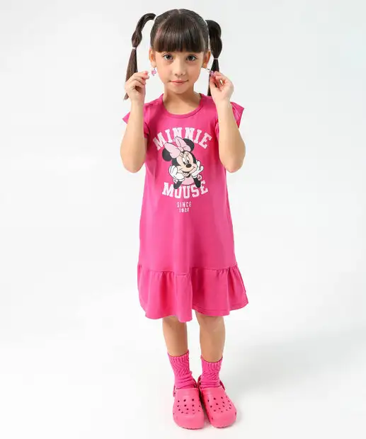 Image_Vestido Infantil Minnie Babado Disney Tam 4 a 10 Rosa