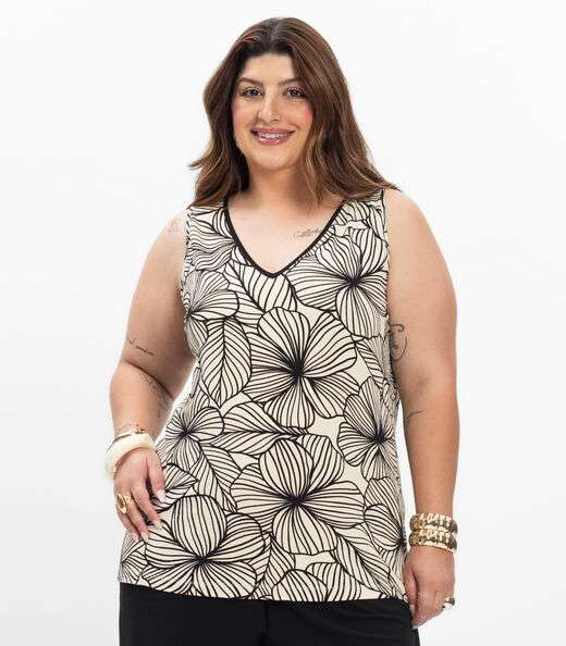Regata em Viscose Feminina Plus Size Secret Glam Bege