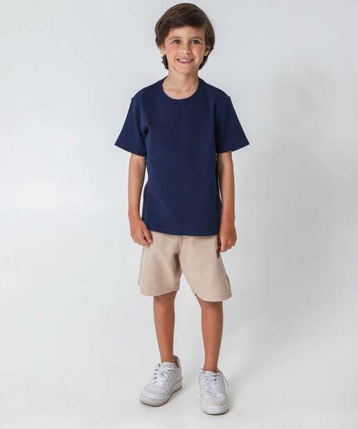 Camiseta Infantil Manga Curta Básica MR Tam 4 a 10 Azul