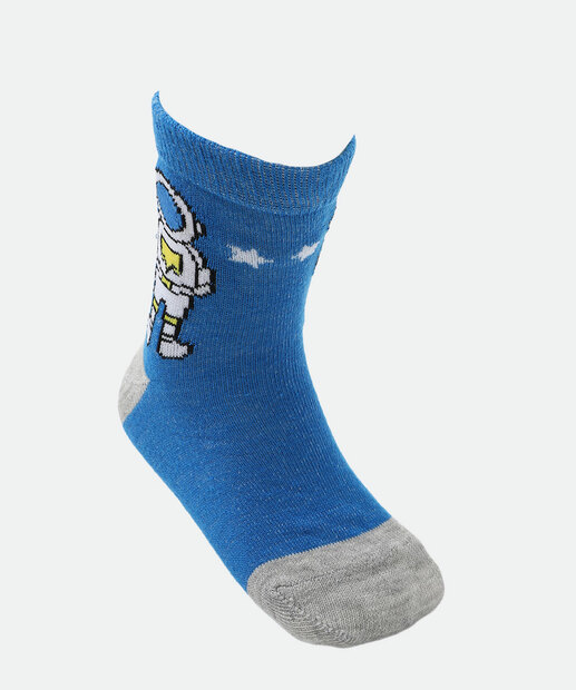 Kit 3 Meias Infantil Estampa Astronauta Marisa Azul