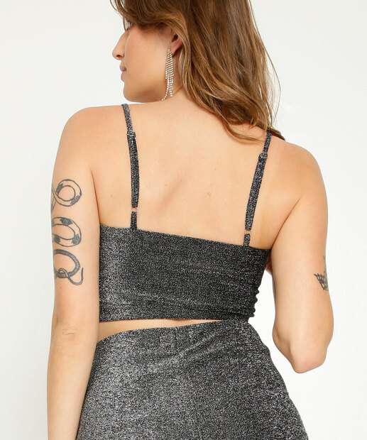 Blusa Cropped Feminina Brilho Alças Finas Marisa