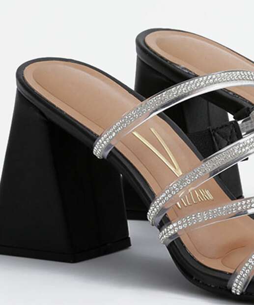 Tamanco Feminino Salto Grosso Strass Vizzano 