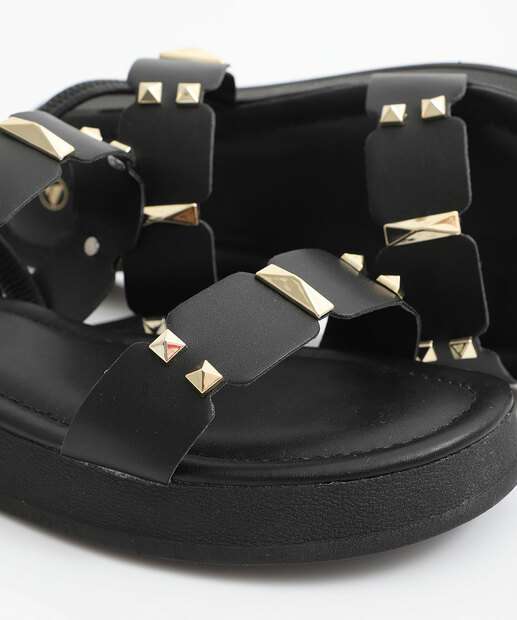 Sandália Flatform Feminina Tachas Via Uno Preto