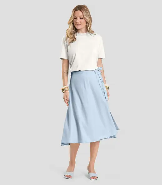 Saia Feminina Midi Envelope Dianna Azul