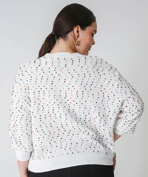 Suéter Plus Size Feminino Tricô Poá Marisa Off White