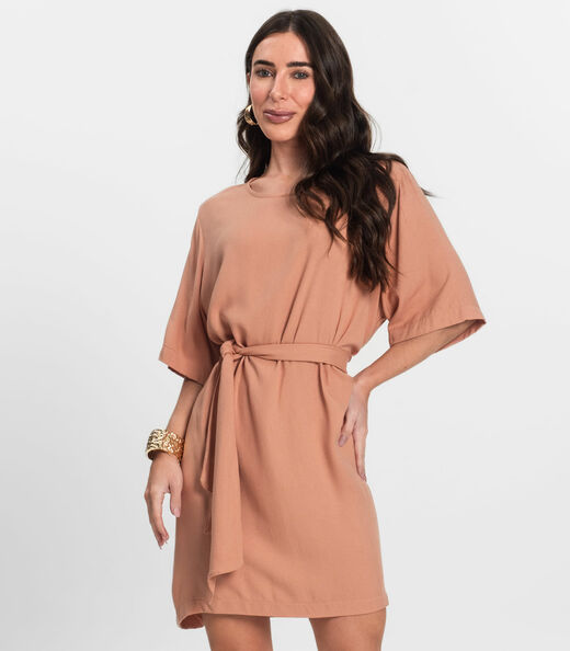 Vestido Curto Feminino Com Cinto Endless Marrom