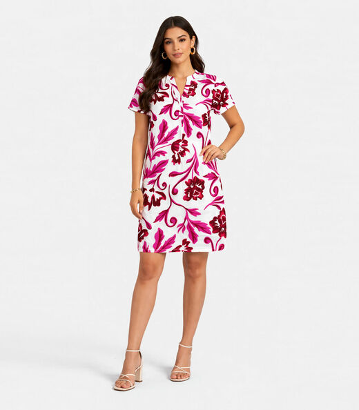 Vestido Curto Estampado Com Peitilho Infinita Cor Bege