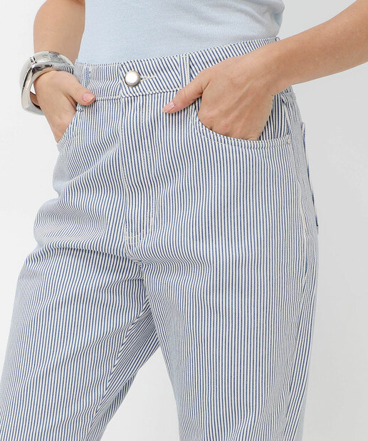 Calça Jeans Reta Feminina Listrada Marisa Branco