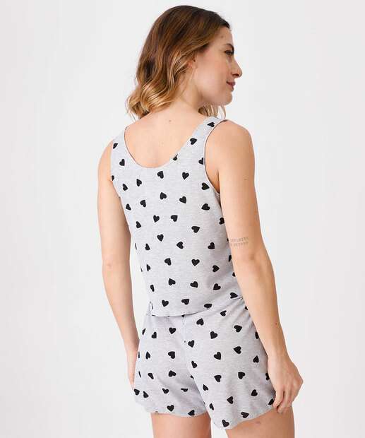 Pijama Feminino Canelado Coração Sem Manga Marisa