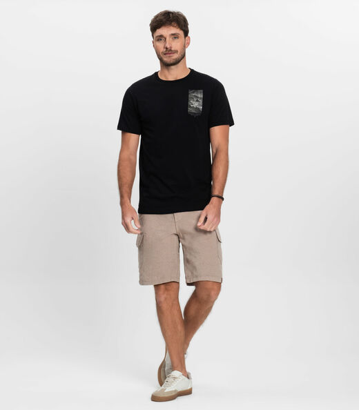 Camiseta Masculina Manga Curta Meia Malha Diametro Preto