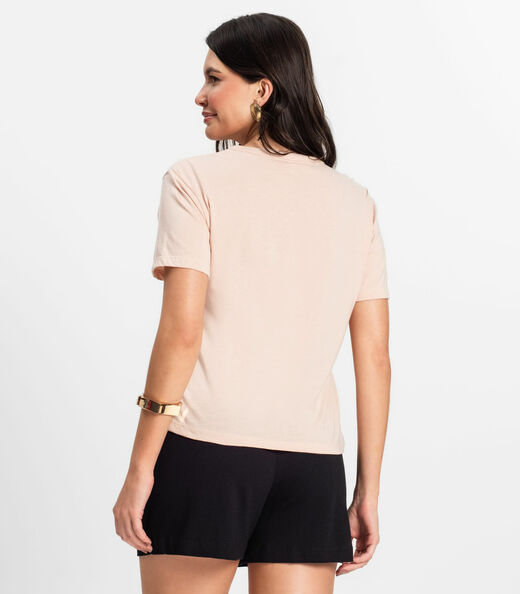 Camiseta Manga Curta Feminina Meia Malha Rovitex Rosa