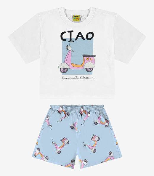 Pijama Infantil Menina Meia Malha Rovi Kids Branco