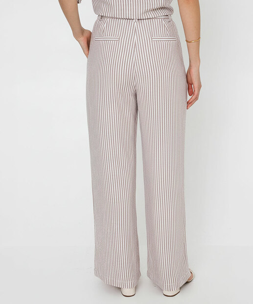 Calça Wide Leg Feminina Alfaiataria Listrada Marisa Off White