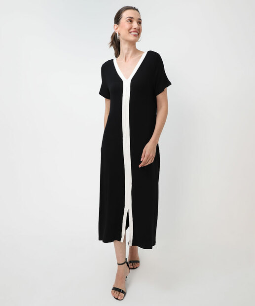 Image_Vestido Midi Feminino Recorte Bolsos Marisa Preto