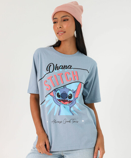 Image_Camiseta Feminina Oversized Stitch Manga Curta Disney Azul