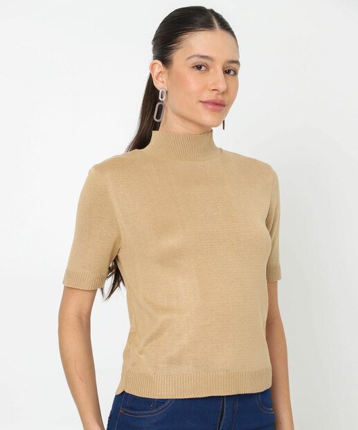 Image_Blusa Feminina Tricô Gola Alta Marisa Bege