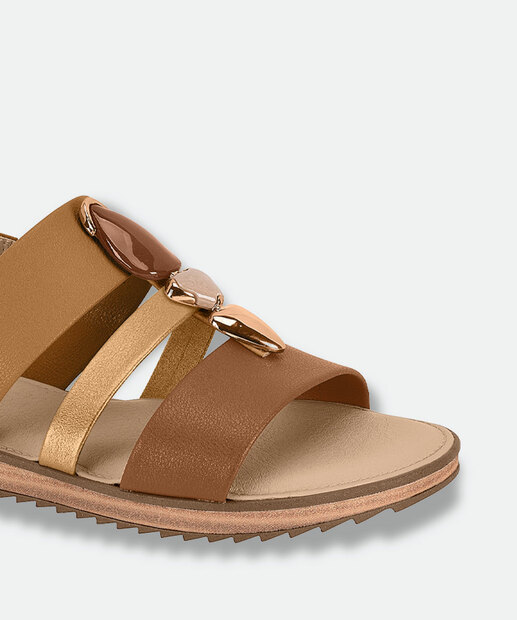 Sandália Feminina Rasteira Pedras Sintéticas Modare Caramelo