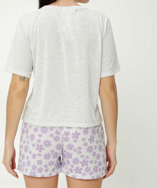 Pijama Feminino Flores E Frase Manga Curta Marisa
