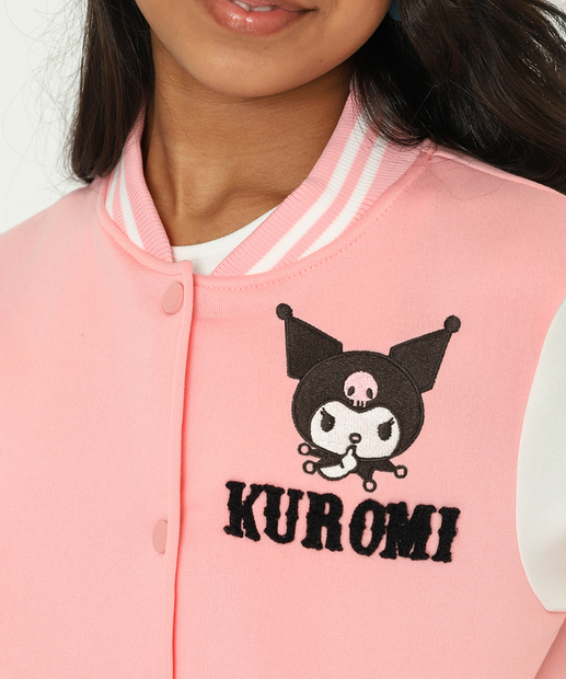 Jaqueta Juvenil Moletom Bomber Kuromi Tam 10 a 16 Rosa