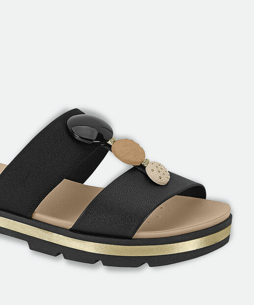 Rasteirinha Feminina Pedras Sintéticas Modare Preto