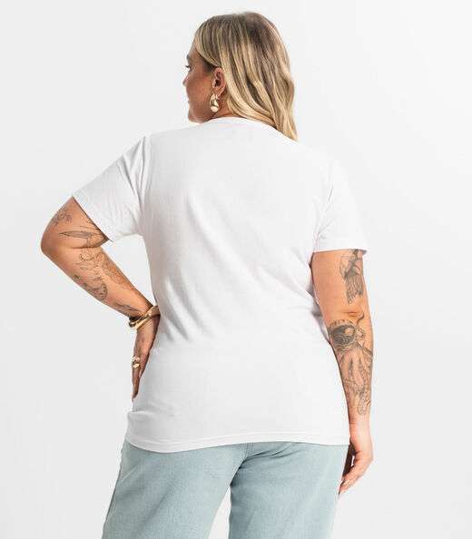 Blusa Feminina Cotton Manga Curta KO Branco