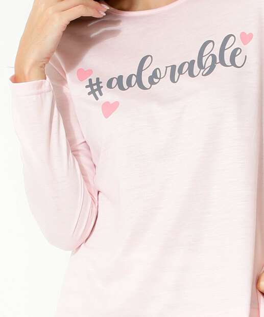 Pijama Feminino Estampa Frase Manga Marisa