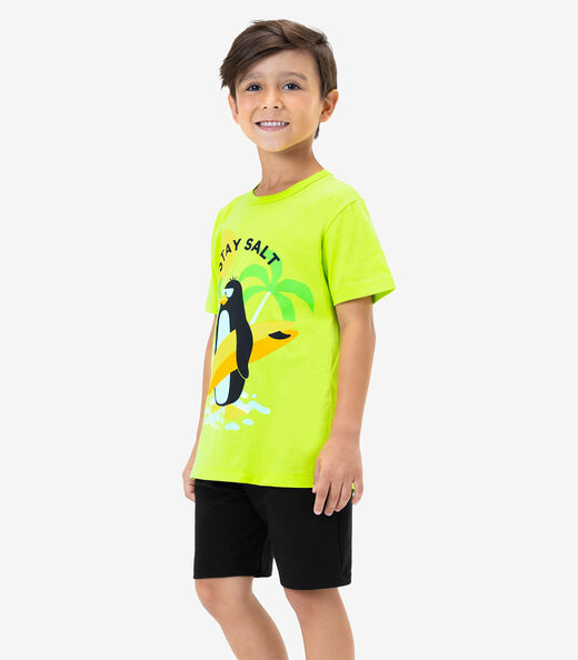 Conjunto Infantil Camiseta Com Bermuda Rovi Kids Verde