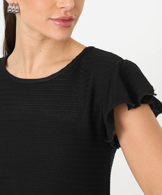 Blusa Feminina Textura Manga Babado Marisa Preto