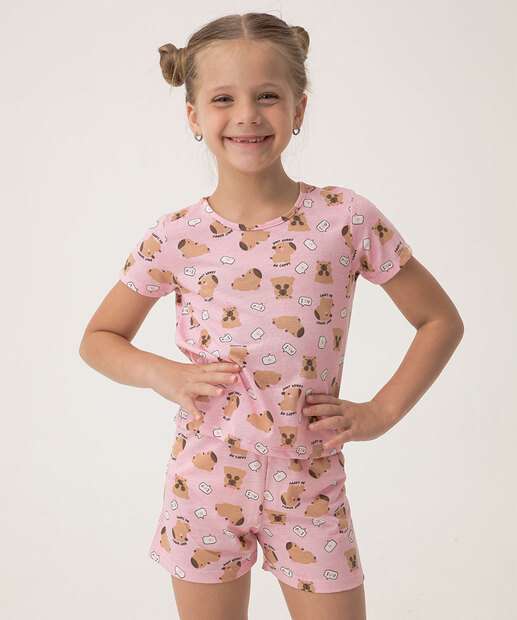 Pijama Infantil Estampa Capivara Marisa Tam 4 a 12