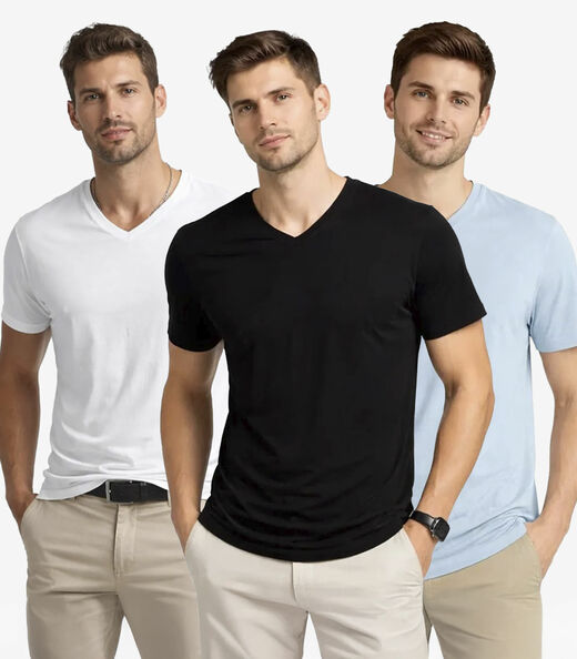 Image_Kit 3 Camisetas Masculinas Básicas Com Gola Em V Select Sortido