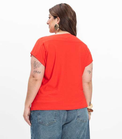 Blusa Manga Curta Feminina Plus Size Secret Glam Laranja