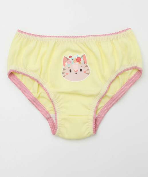 Kit 3 Calcinhas Infantil Gato Marisa Tam 2 a 12 Rosa