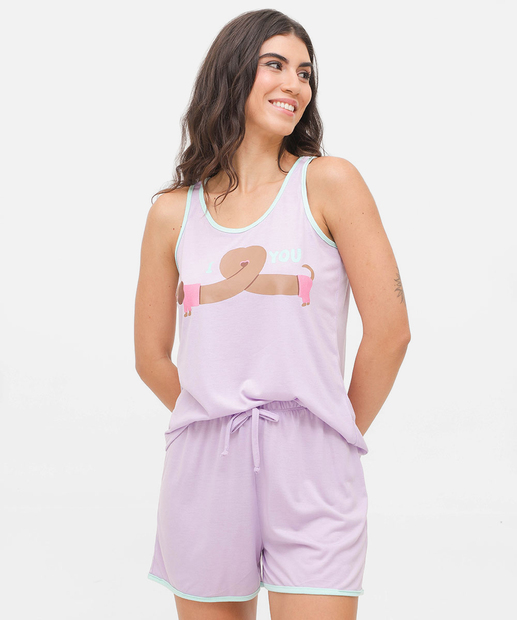 Pijama Feminino Estampa Cachorro Sem Manga Marisa