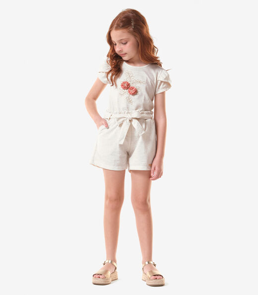 Blusa Infantil Meia Malha Com Bordado Trick Nick Bege