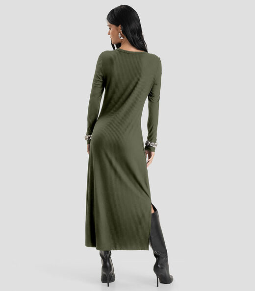 Vestido Feminino Super Midi Canelado Dianna Verde