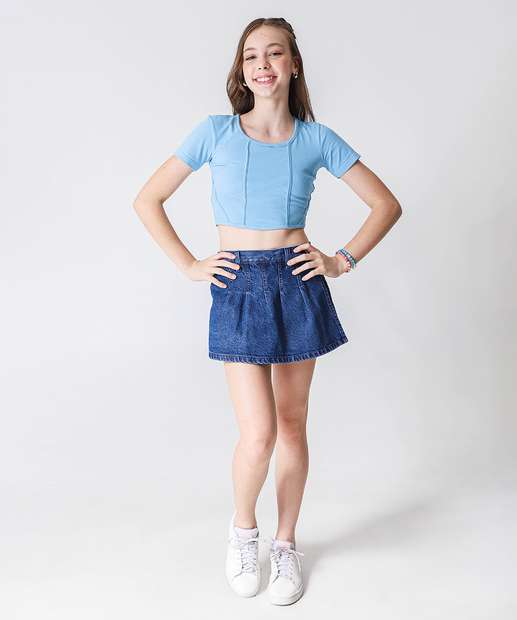 Blusa Juvenil Cropped Corselet Marisa Tam 10 a 16 Azul