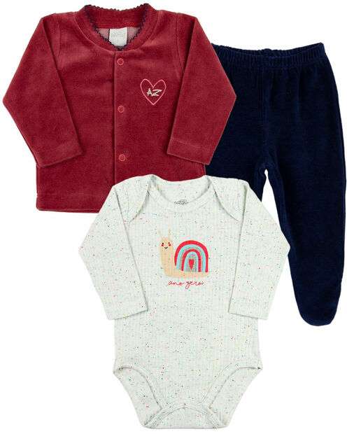 Image_Conjunto Bebê Inverno Casaco Body e Calça Plush e Malha Canelada Caracol - Bordo