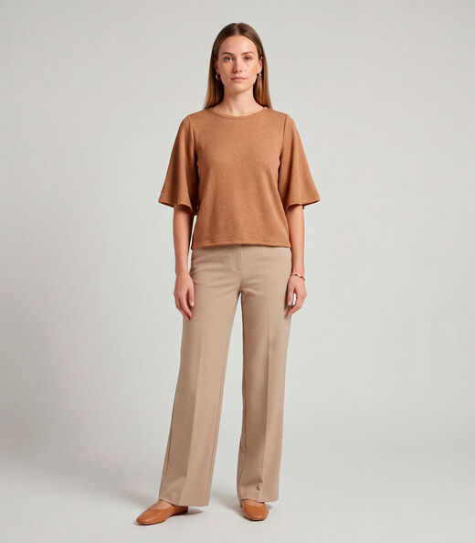 Blusa Feminina Manga Gôde Ampla Infinita Cor Marrom