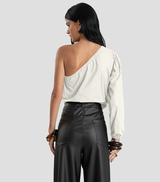 Blusa Feminina Manga Única em Tricoline Dianna Bege