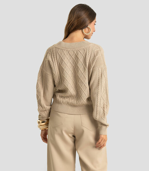 Sueter Feminino Decote Em V Infinita Cor Bege