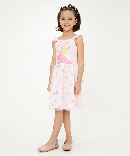 Vestido Infantil Tule Aurora Disney Tam 4 a 10