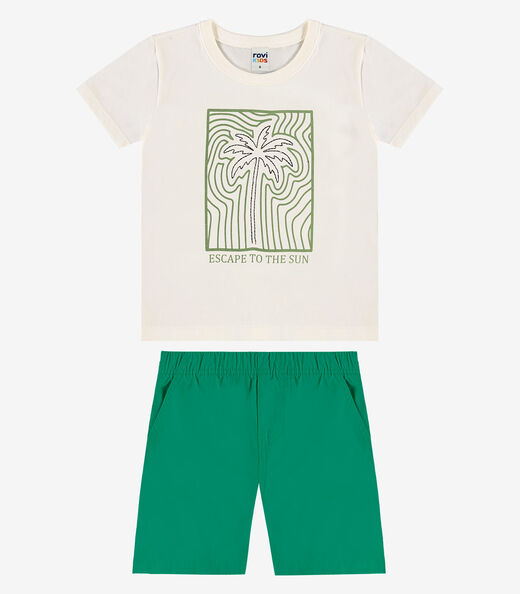 Conjunto Camiseta Com Bermuda Infantil Rovi Kids Bege