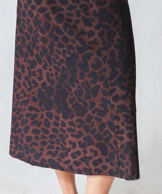 Vestido Midi Feminino Animal Print Marisa Marrom