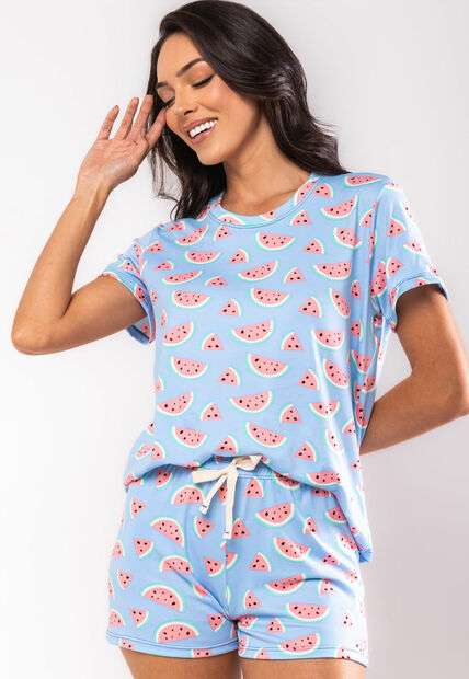 Pijama Short e Blusa M/C Malha Azul Salvatore Fashion