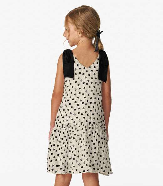 Vestido em Mini Plissado Floral e Visco Trick Nick Off White