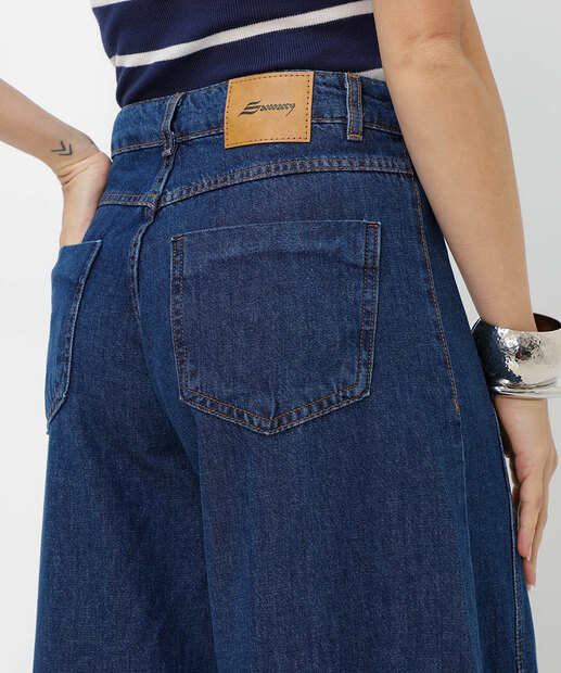 Calça Jeans Palazzo Botões Feminina Sawary Azul